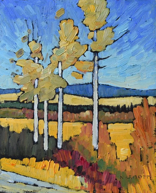  Birches in Autumn 10 x 8  Oil on Board 2015 SOLD 