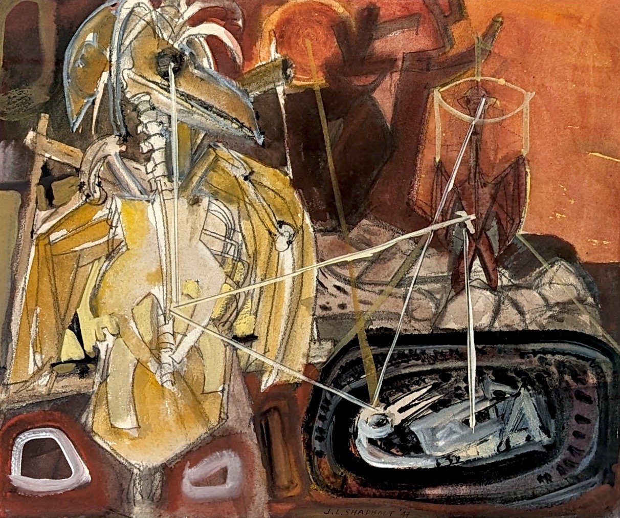 Jack Shadbolt Death in the Islands No. 3 11.5 x 13.5 Watercolour 1949 SOLD