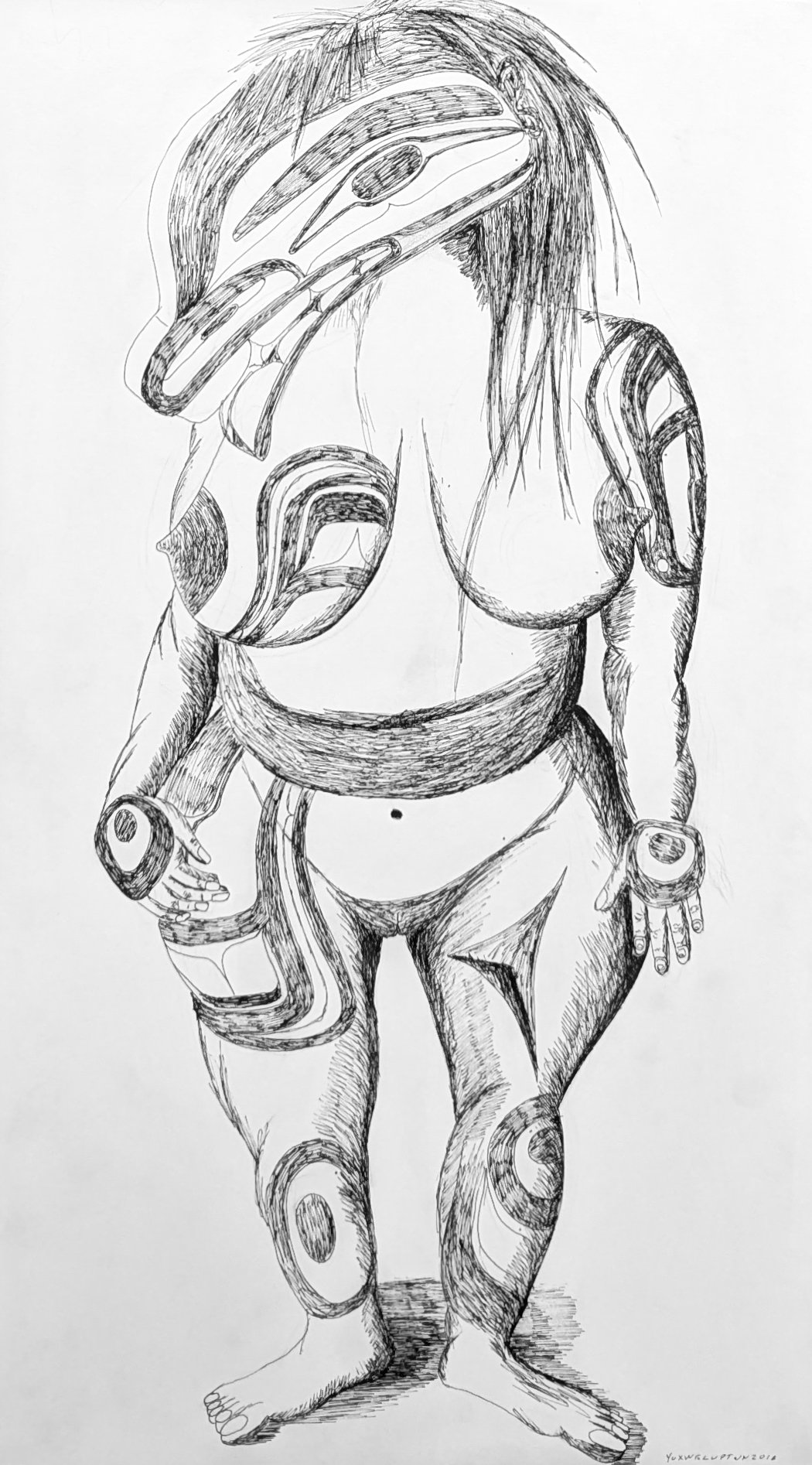 North West Coast Big Beautiful Woman 26.75 x 15 Ink on Mat Board 2018 SOLD