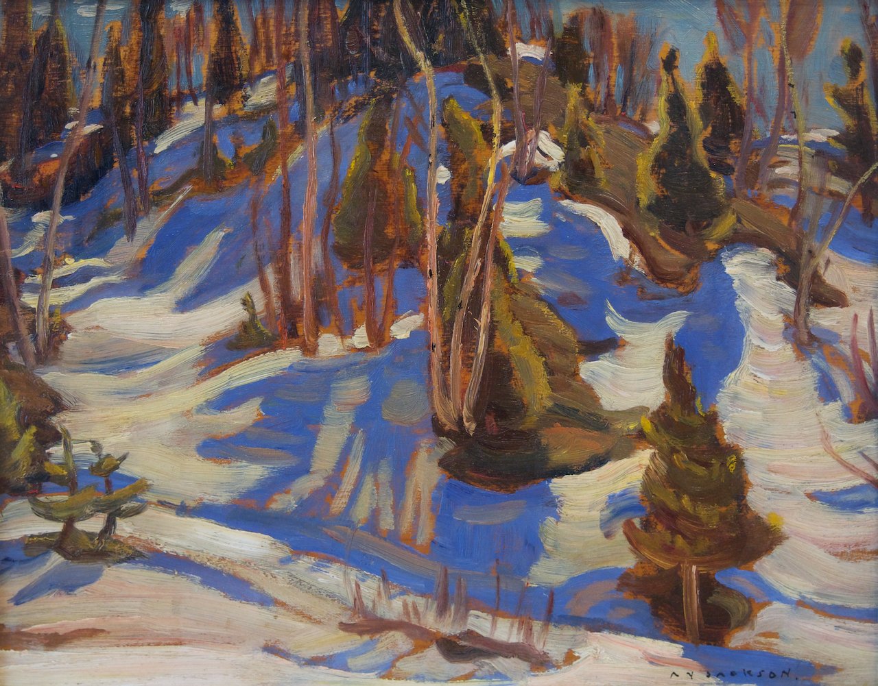 A.Y. Jackson Winter Landscape 8.25 x 10.5 Inches Oil on Board C.1930