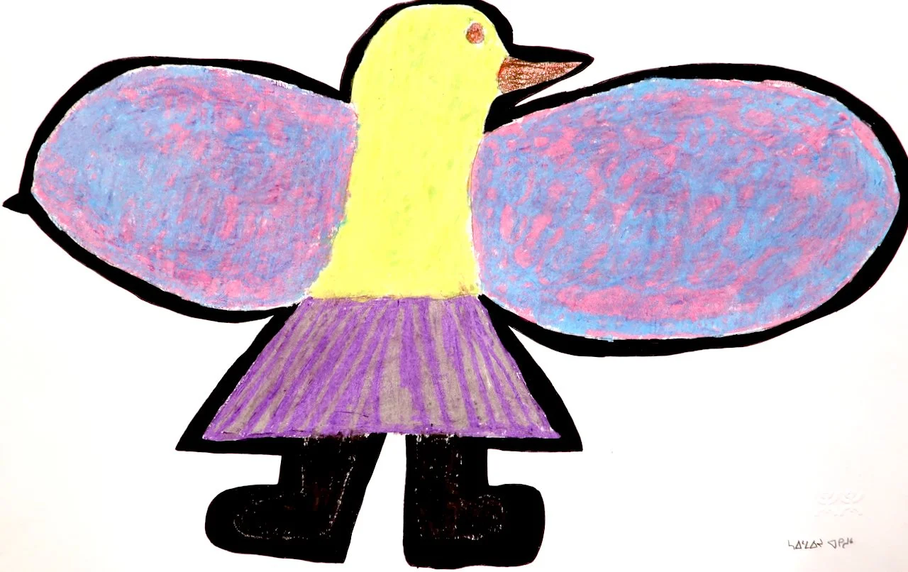Untitled (Bird with Dress and Boots) 15 x 23 Marker and Pastel on Paper # 198-0125 SOLD