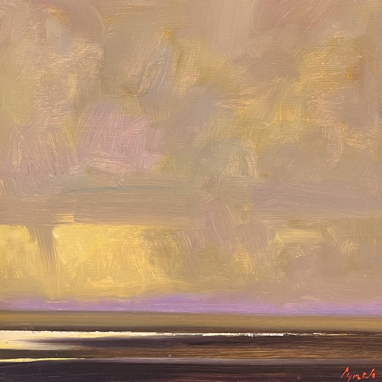 ‘Gimme Shelter’, Rainstorm Over Rathtrevor 12 × 12 Oil on Board $ 1500