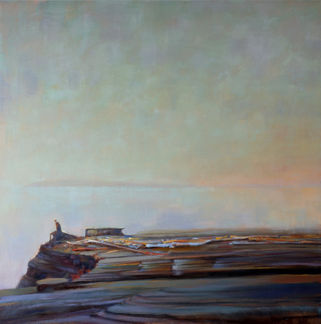 Figure on Sandstone Beach 36 × 36 Oil on Canvas $ 7900