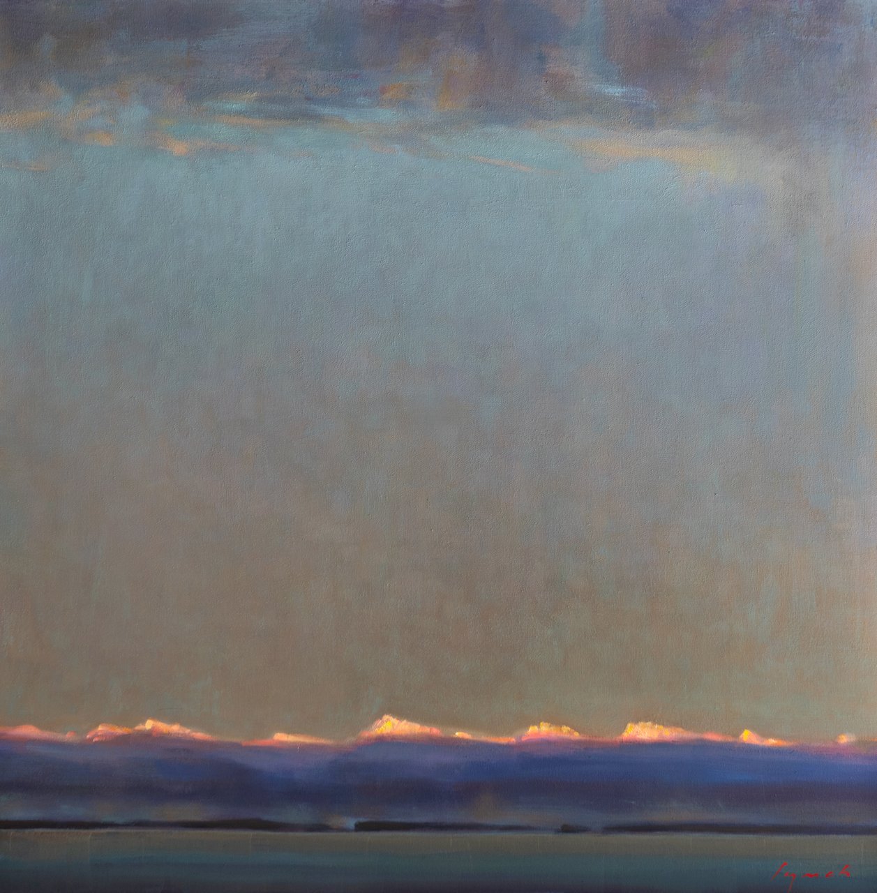 Last Light, Coastal Mountains 36 × 36 Oil on Canvas SOLD
