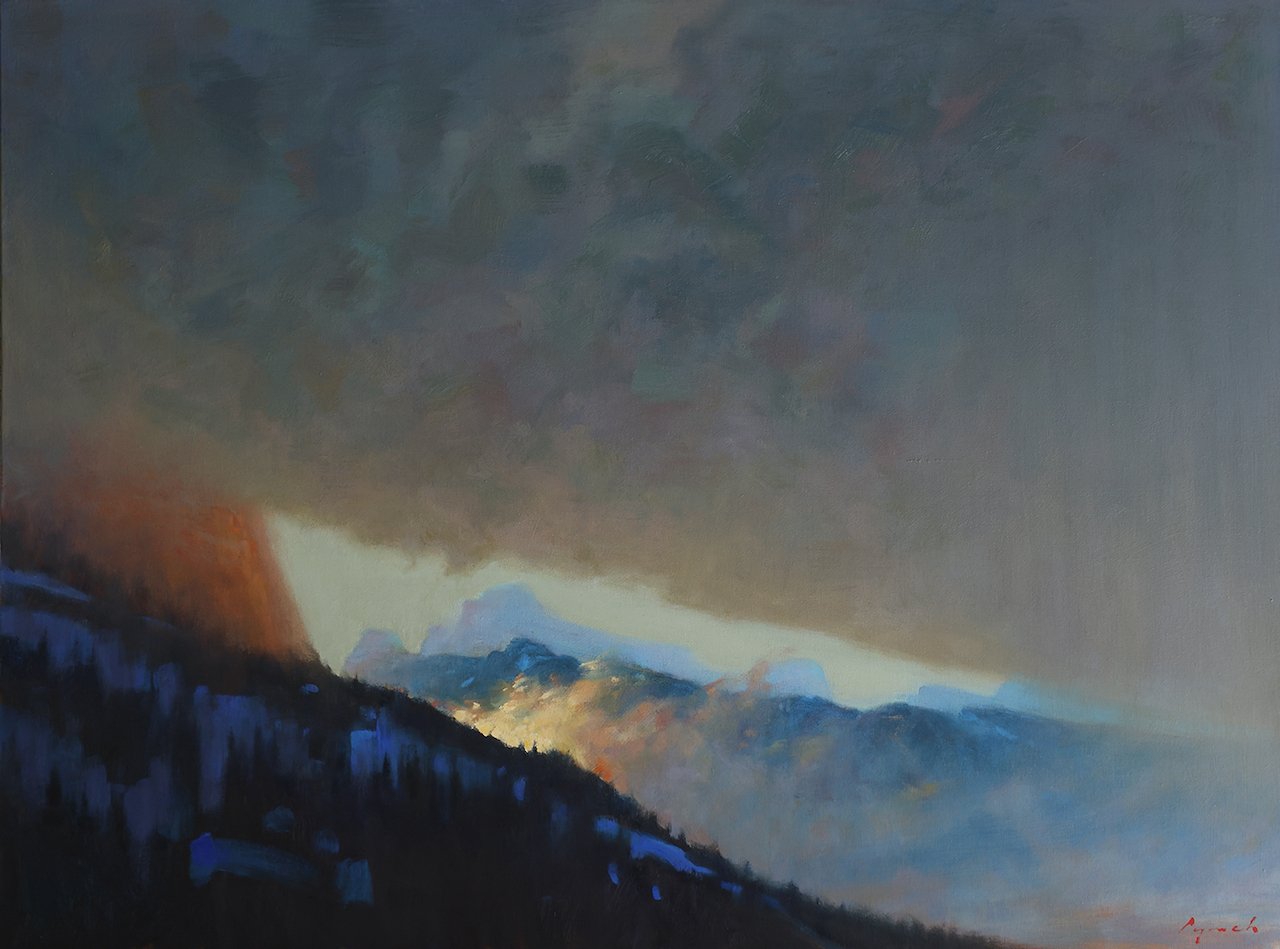 Flame in Window, Yoho National Park 36 × 48 Oil on Canvas $ 8950