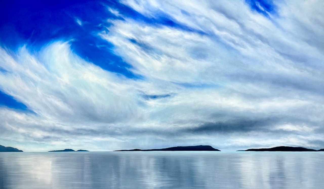 Corrinne Wolcoski Sunshine on a Cloudy Day, Leaving Courtenay 36 × 60 Oil on Canvas $ 5000