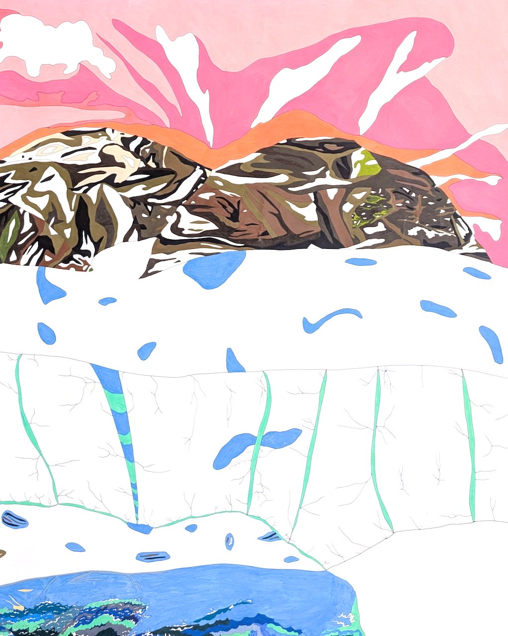Ooloosie Saila Untitled (Pink Sky) 37.5 x 31 Coloured Pencil, Ink # 219-0406 $ 3925