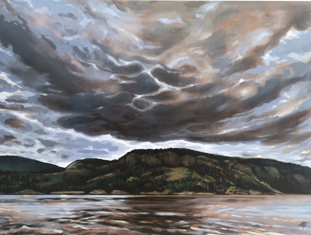 Shawn O’Keefe Storm Clouds Over Stoney Hill from Sansum Narrows 36 x 48 Acrylic on Board $3950