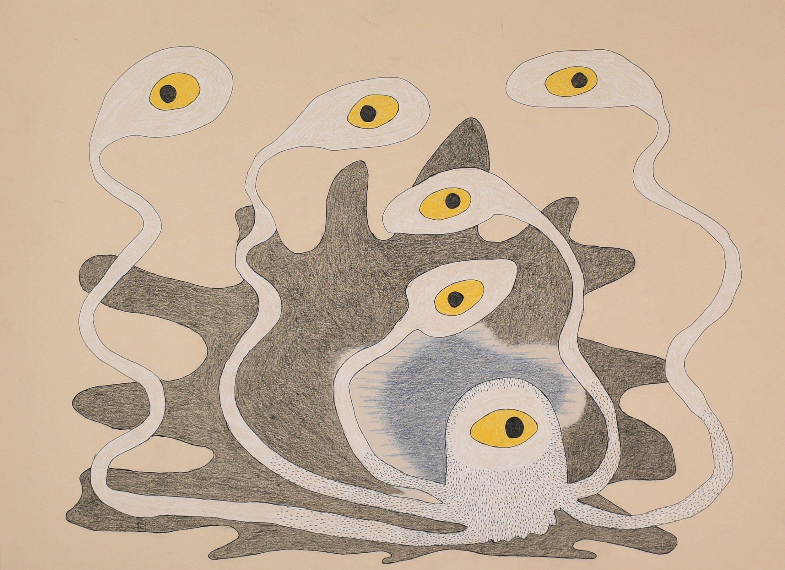 Snowy Owl Octopus Aliens 22 x 30 Ink, Pencil Crayon and Pastel # 227-0094 $ 1000