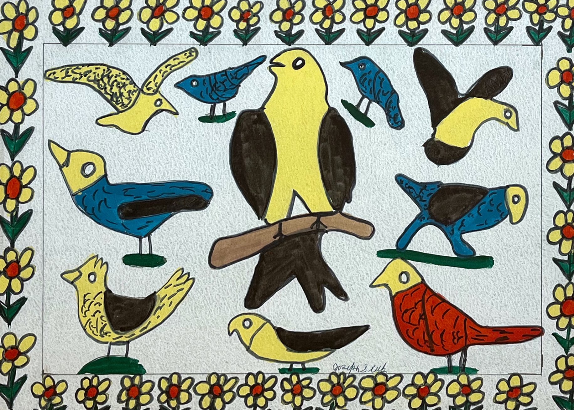 Joe Sleep Untitled (Birds) 15.5 × 21.5 Mixed Media on Board N/D SOLD