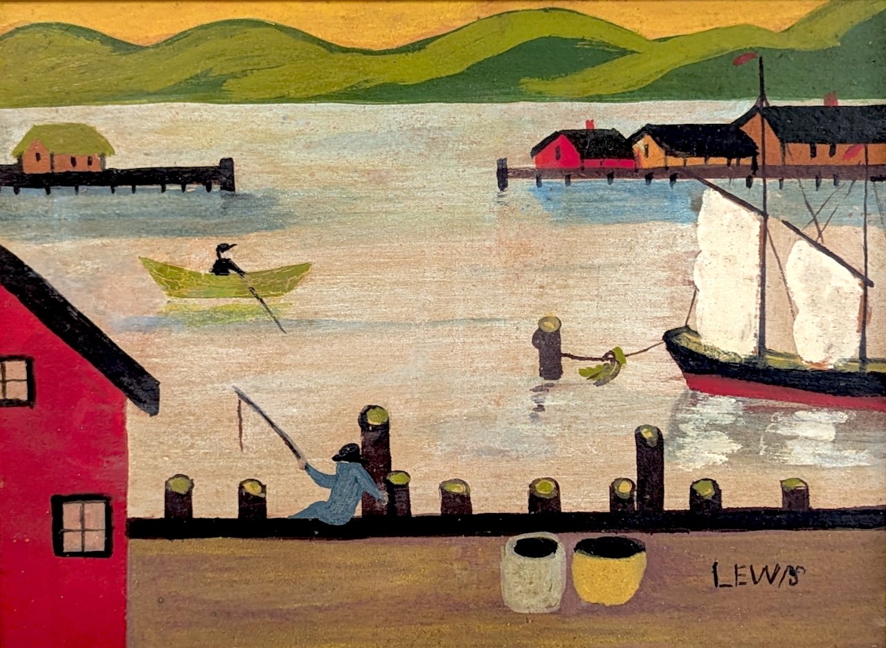 Maud Lewis Two Fishermen 9 × 12 Oil on Board 1935-1940 SOLD