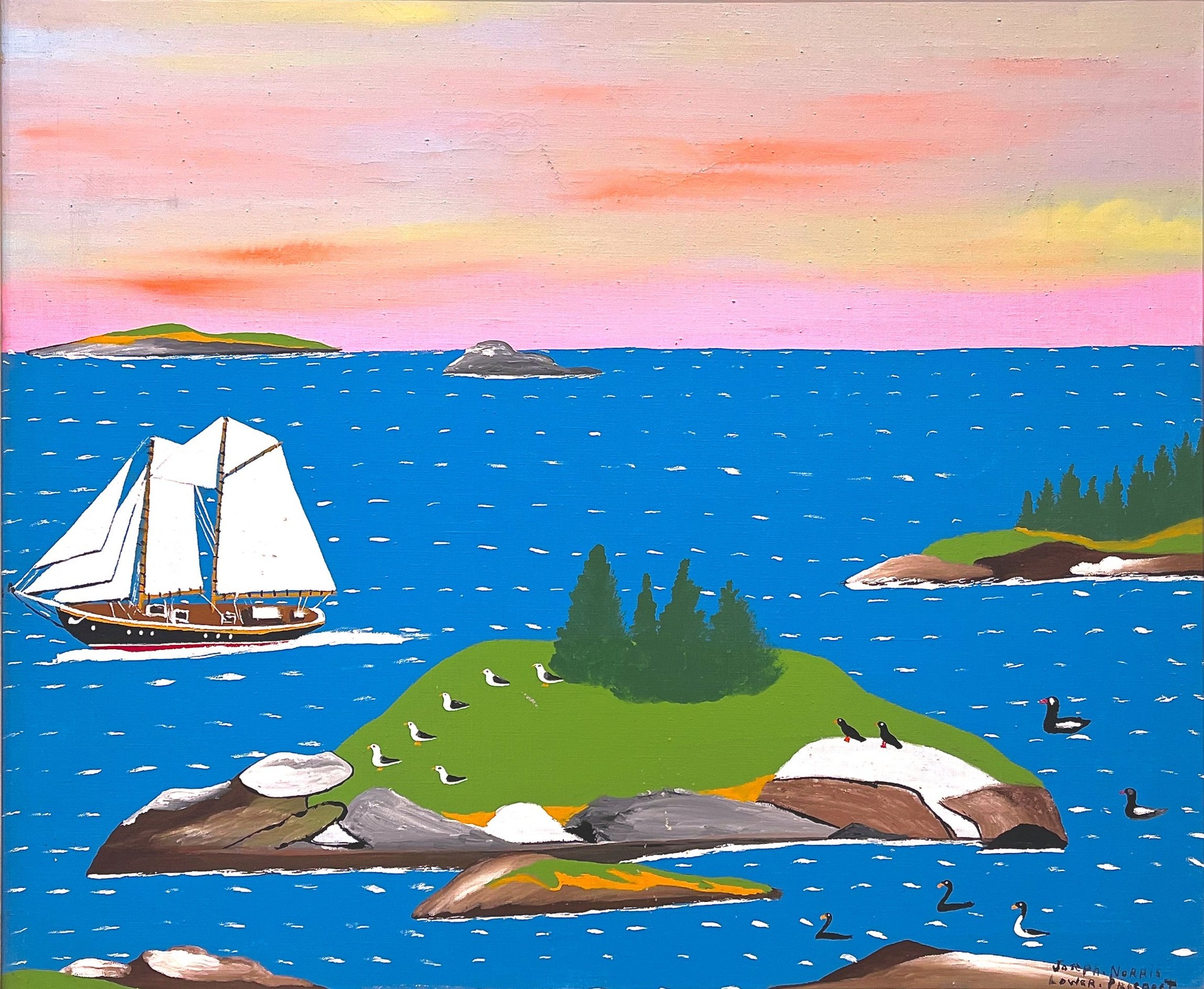 Joe Norris Schooner with Ducks and Gulls 25 × 30 Enamel on Canvas N/D