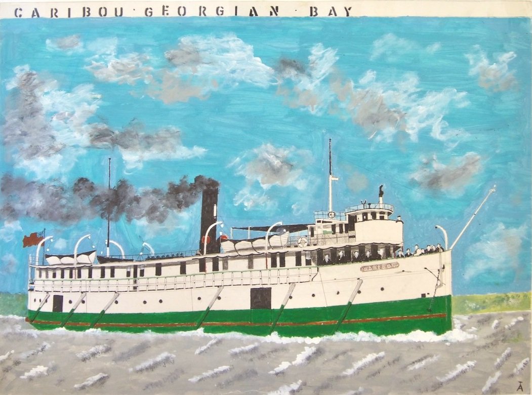 Angus Trudeau Caribou, Georgian Bay 29.75 × 40 Mixed Media on Board C. 1974
