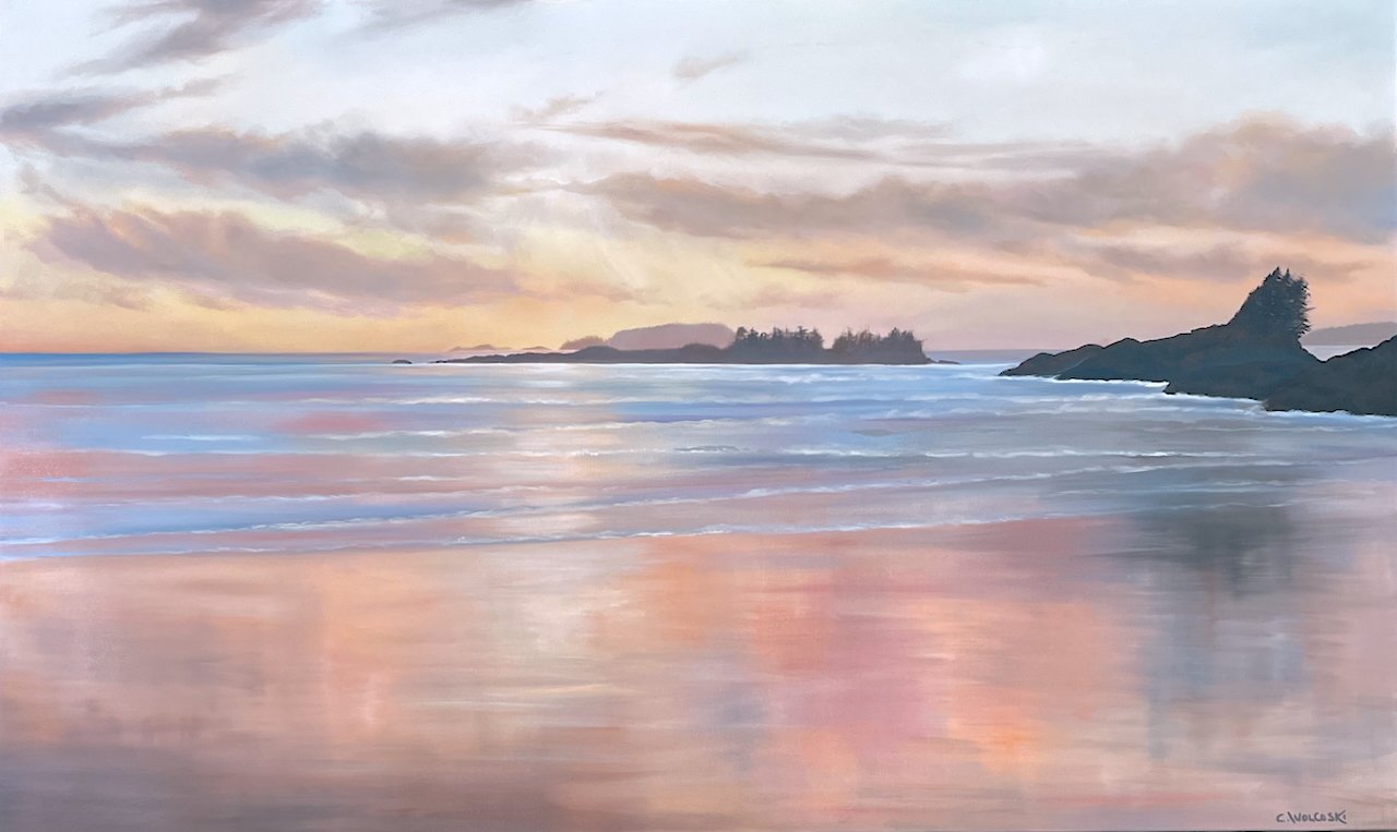 Corrinne Wolcoski And There It Was Cox Bay 36 x 60 Oil on Canvas SOLD