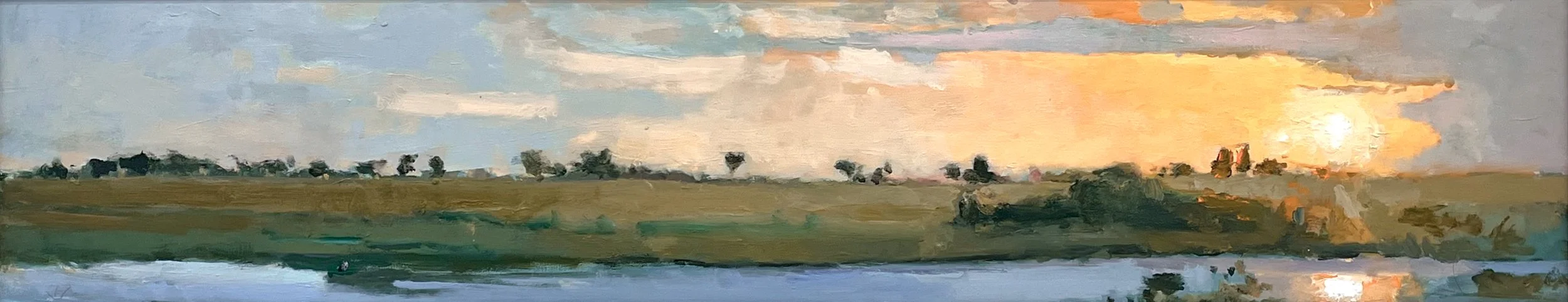 Saskatchewan Sundown 8.25 x 39 Oil on Board $ 2900