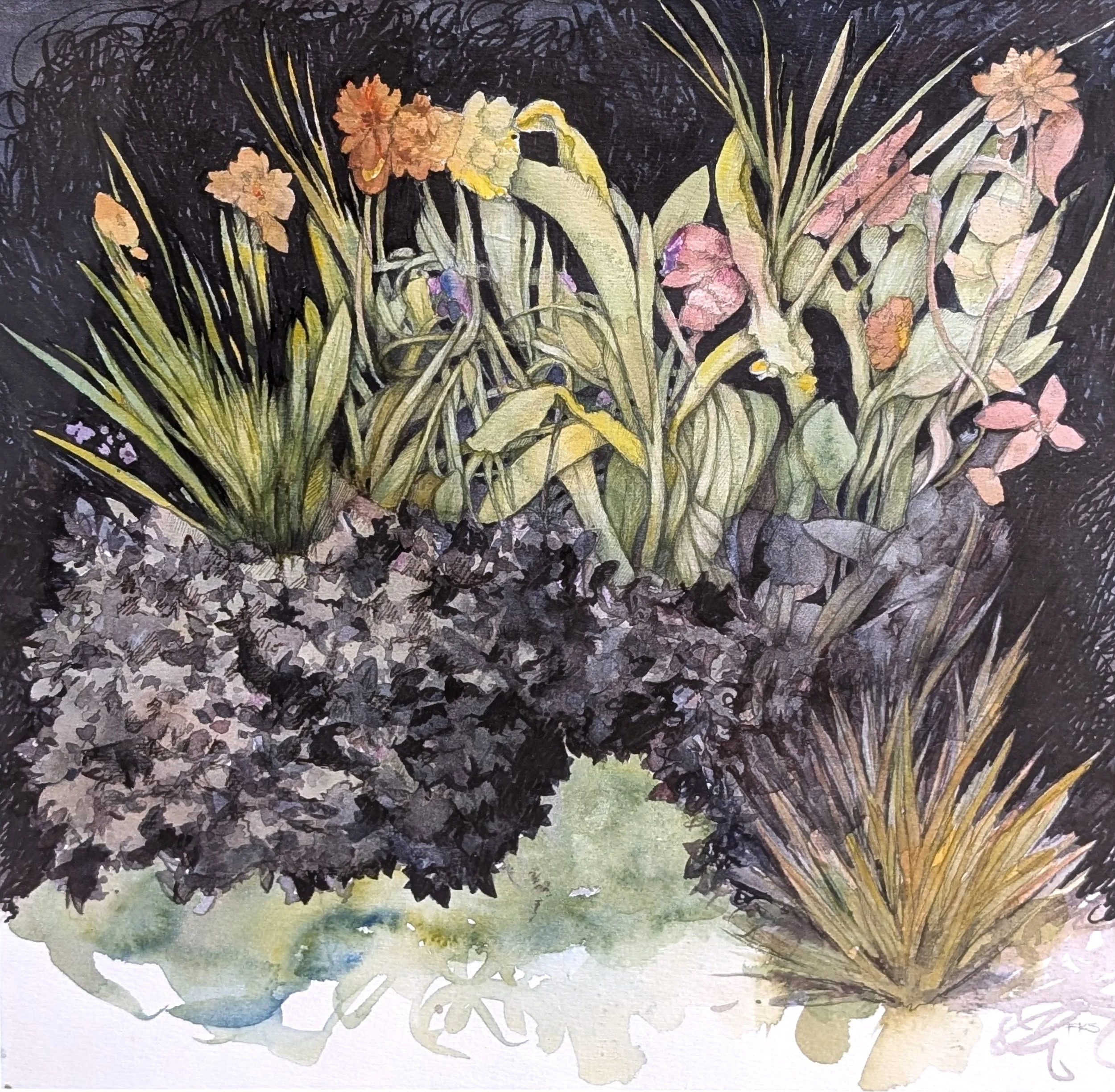 Garden View #3 14 x 14 Watercolour $ 1200