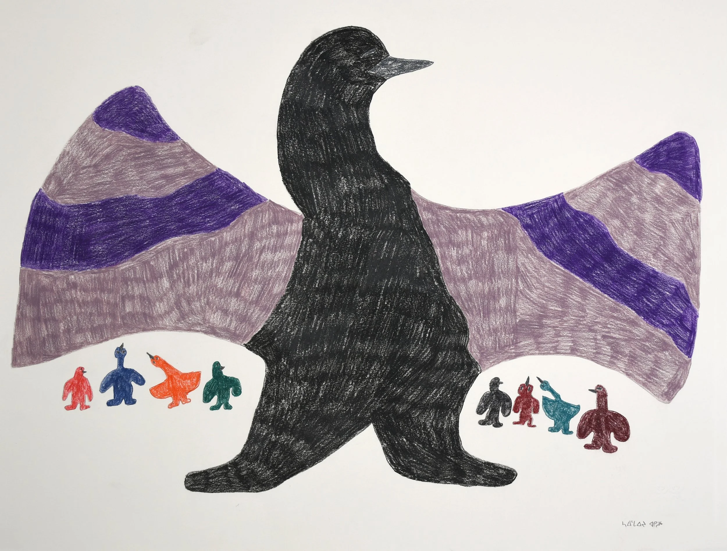 Untitled (Big Bird with Small Birds) 23 x 30 Coloured Pencil, Ink $ 1875