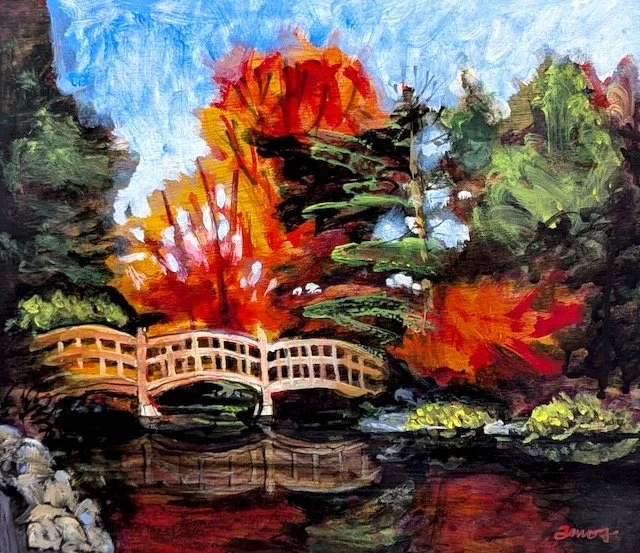 Japanese Garden - Royal Roads 12 × 14 Acrylic on Board 1995 SOLD