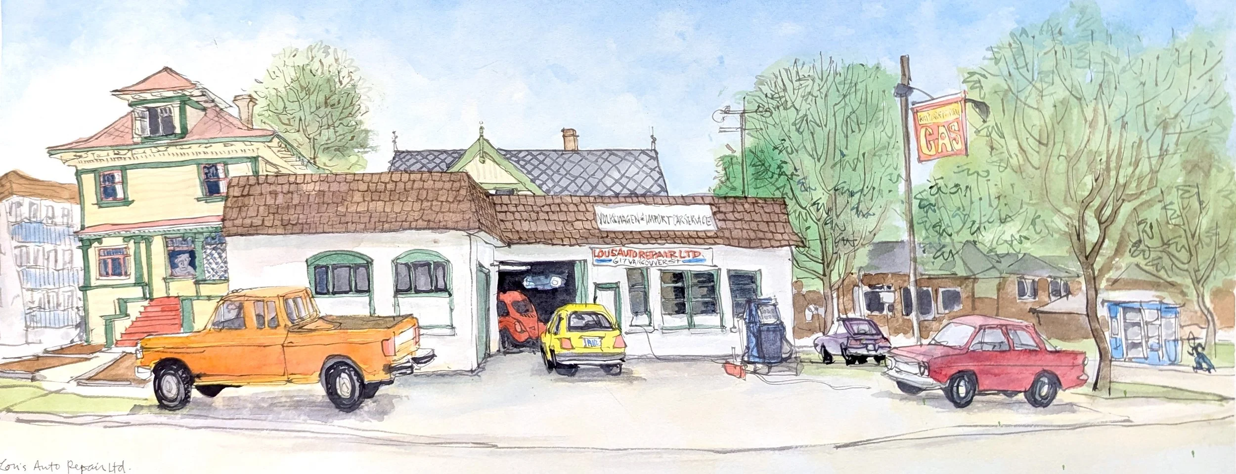 Lou’s Auto 9 5/8 x 19.25 Watercolour on Paper 1993 $1500
