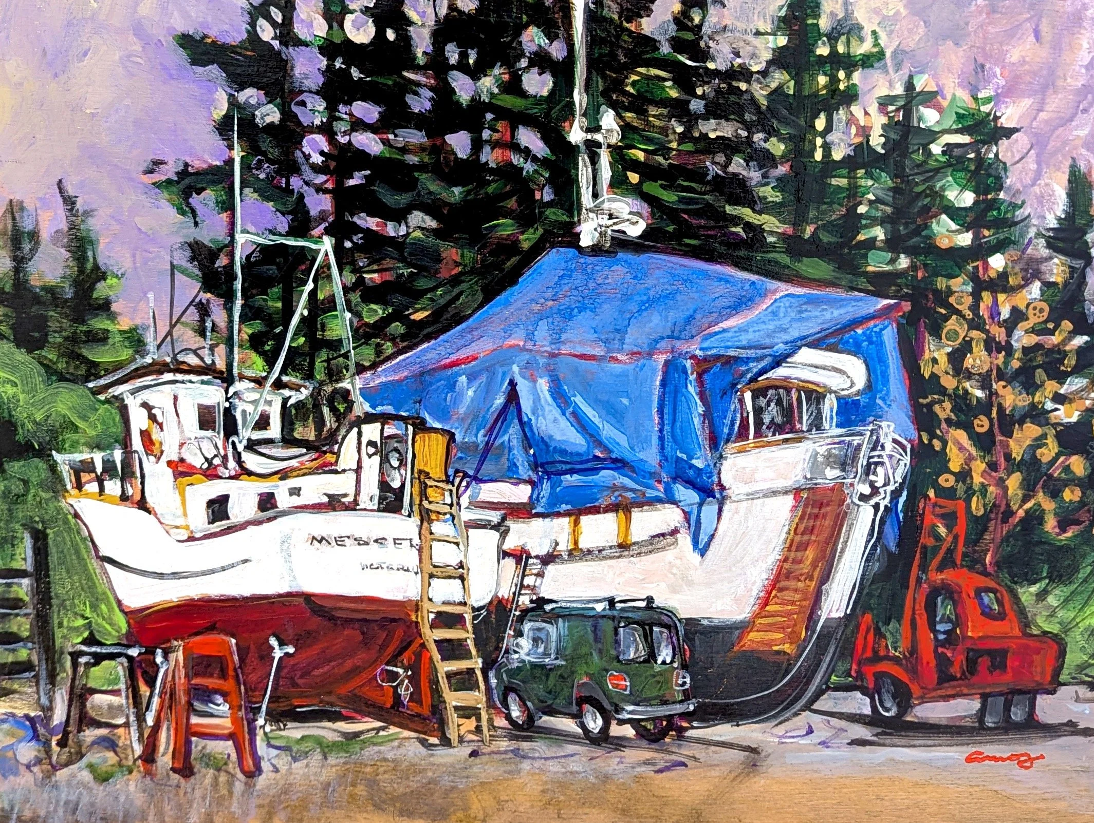 Sidney Boat Works 12 × 16 Acrylic on Board 2003 $ 1450