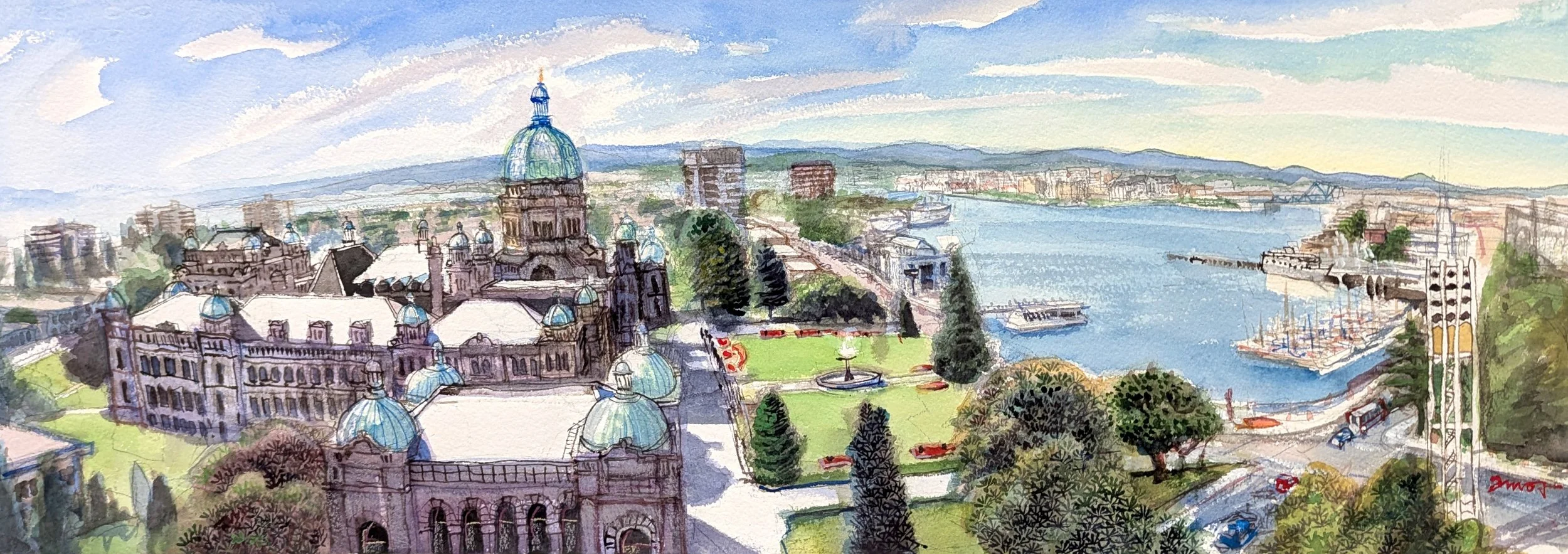 Victoria Harbour (from the curatorial tower of the RBCM) 10.5 × 29 Watercolour on Paper 2011 $ 2250