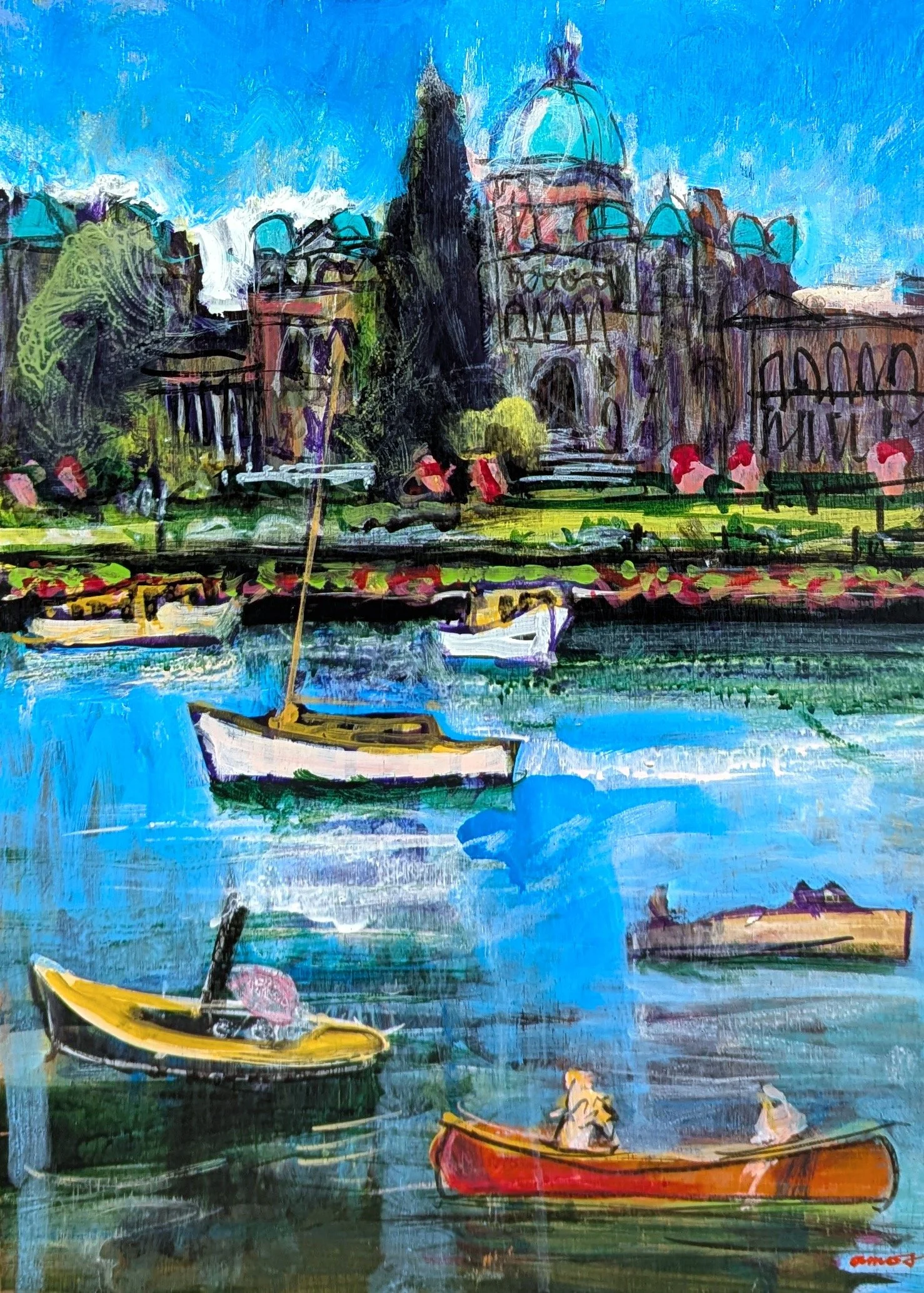 Boat Festival with Canoe 16 × 12 Acrylic on Board 2003 $ 1450
