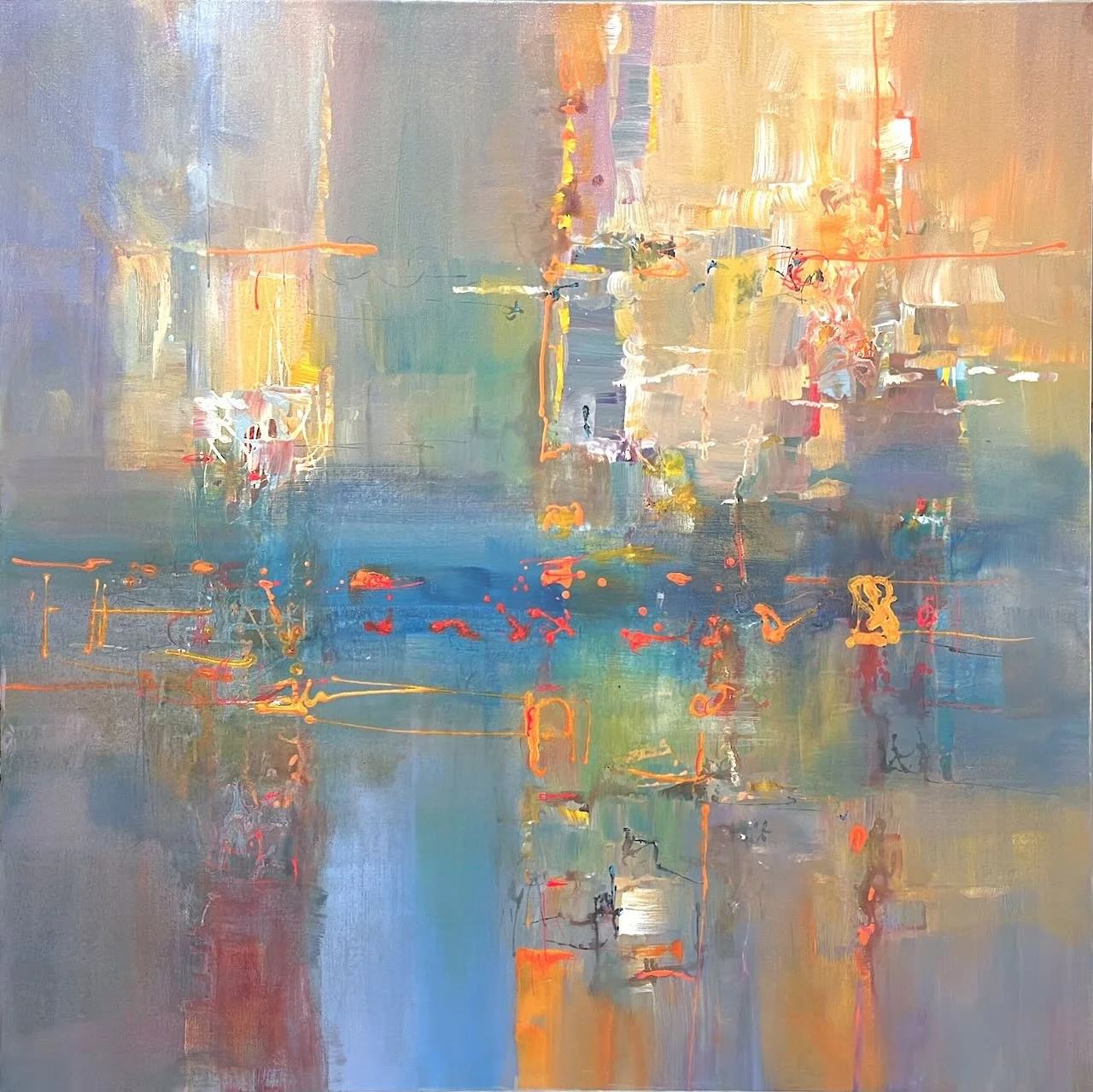 Ernestine Tahedl Schumann Kinderszenen No. 8 Am Kamin 36 x 36 Acrylic on Canvas $ 4000