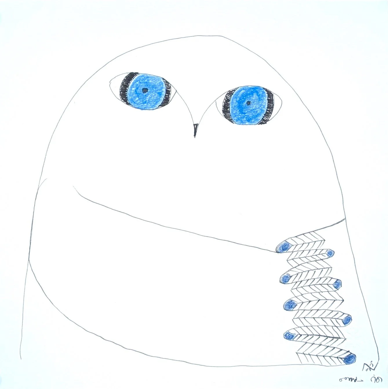  Owl Blue Eyes 10 x 10 Coloured Pencil, Ink # 151-1694 SOLD 