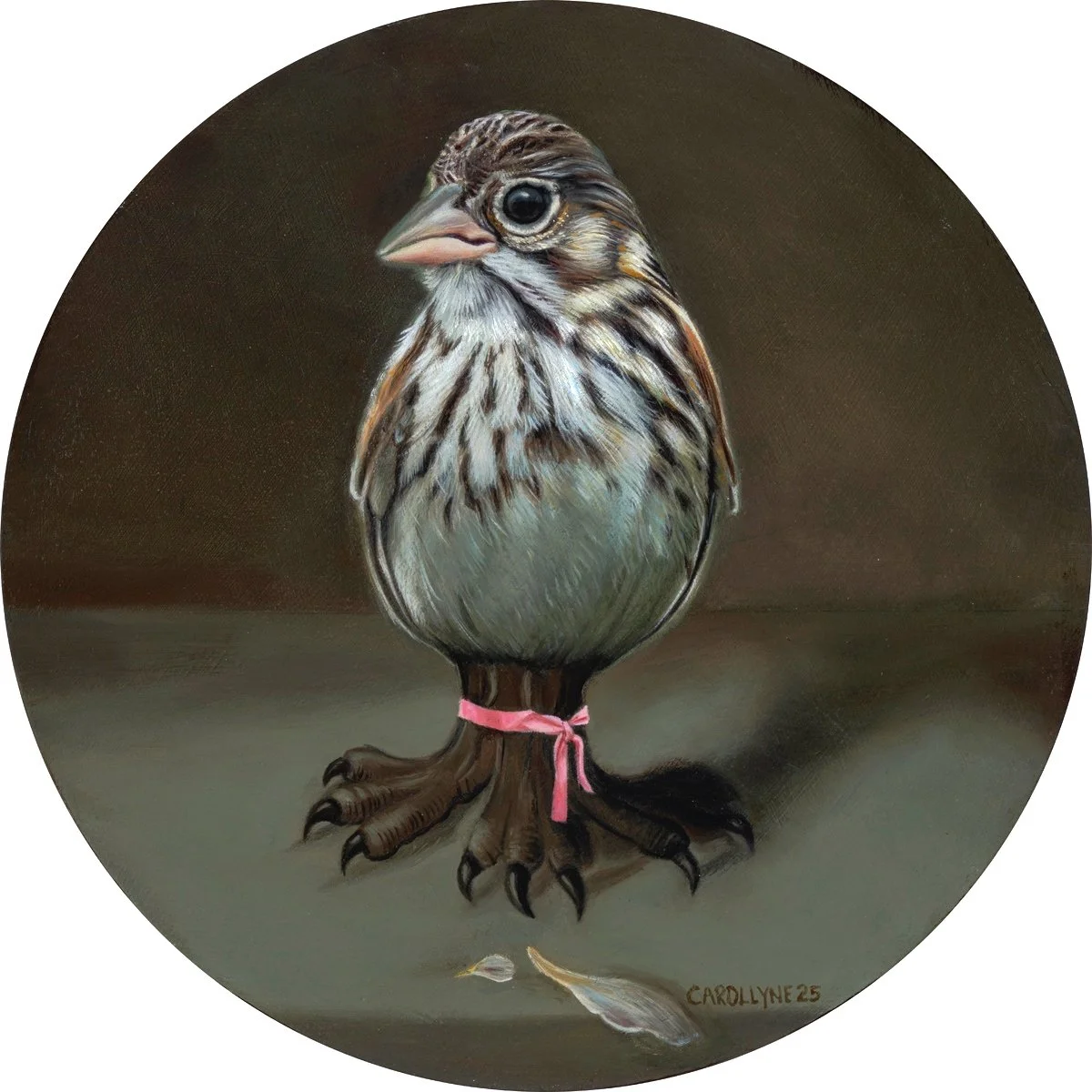  Carollyne Yardley Coastal Vesper Squirrel  15" diameter Oil on Panel $ 1900 