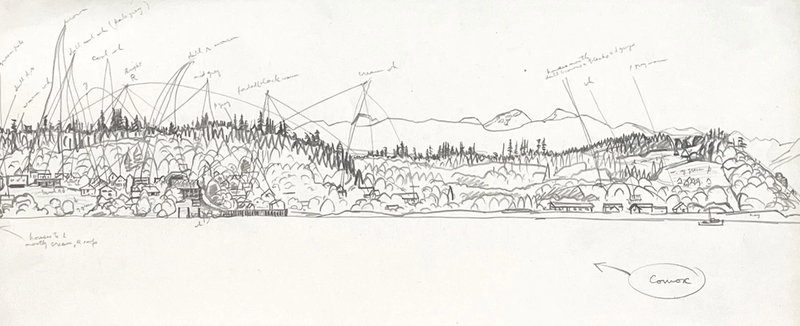  E.J. Hughes Comox	 14.75 x 10.5	 Graphite on Paper	 c. 1948	 $ 6000 