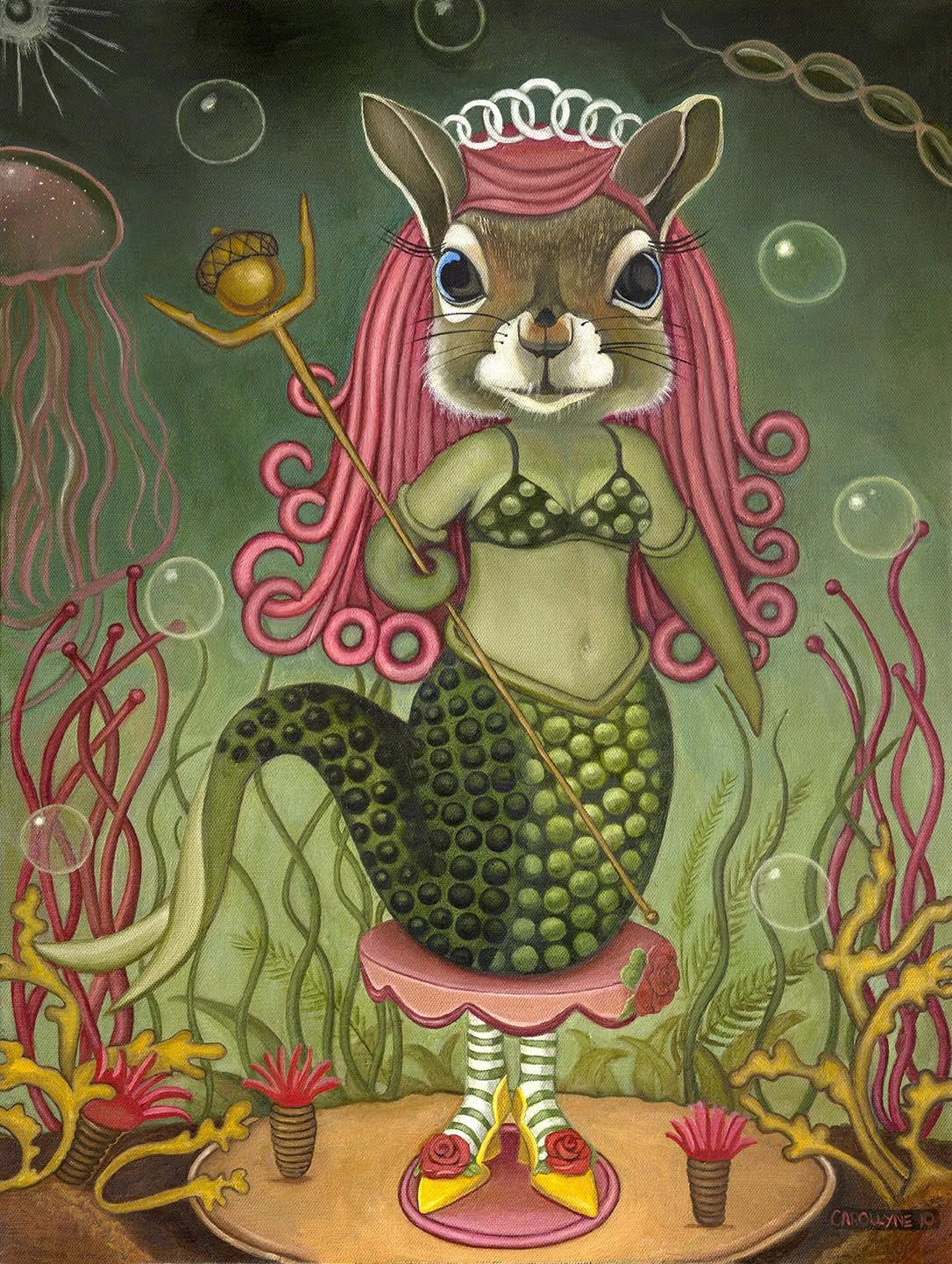  Mermaid Squirrel; Standing on Her Own Two Feet 24 x 18	 OC	 2010 $ 4500 