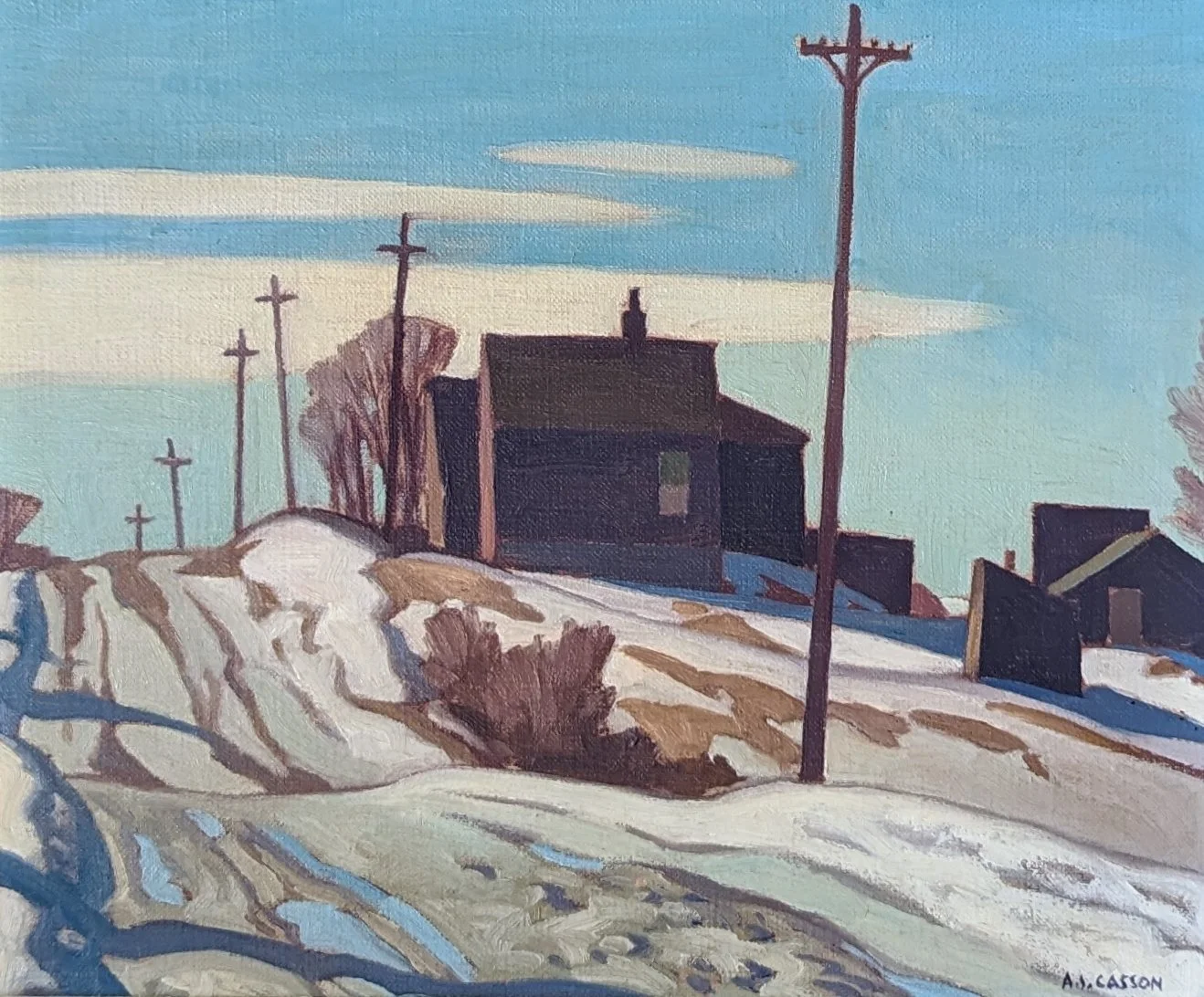  A.J. Casson Suburbs in Winter 9.5 × 11.75 Inches Oil on Canvas Board C. 1930 