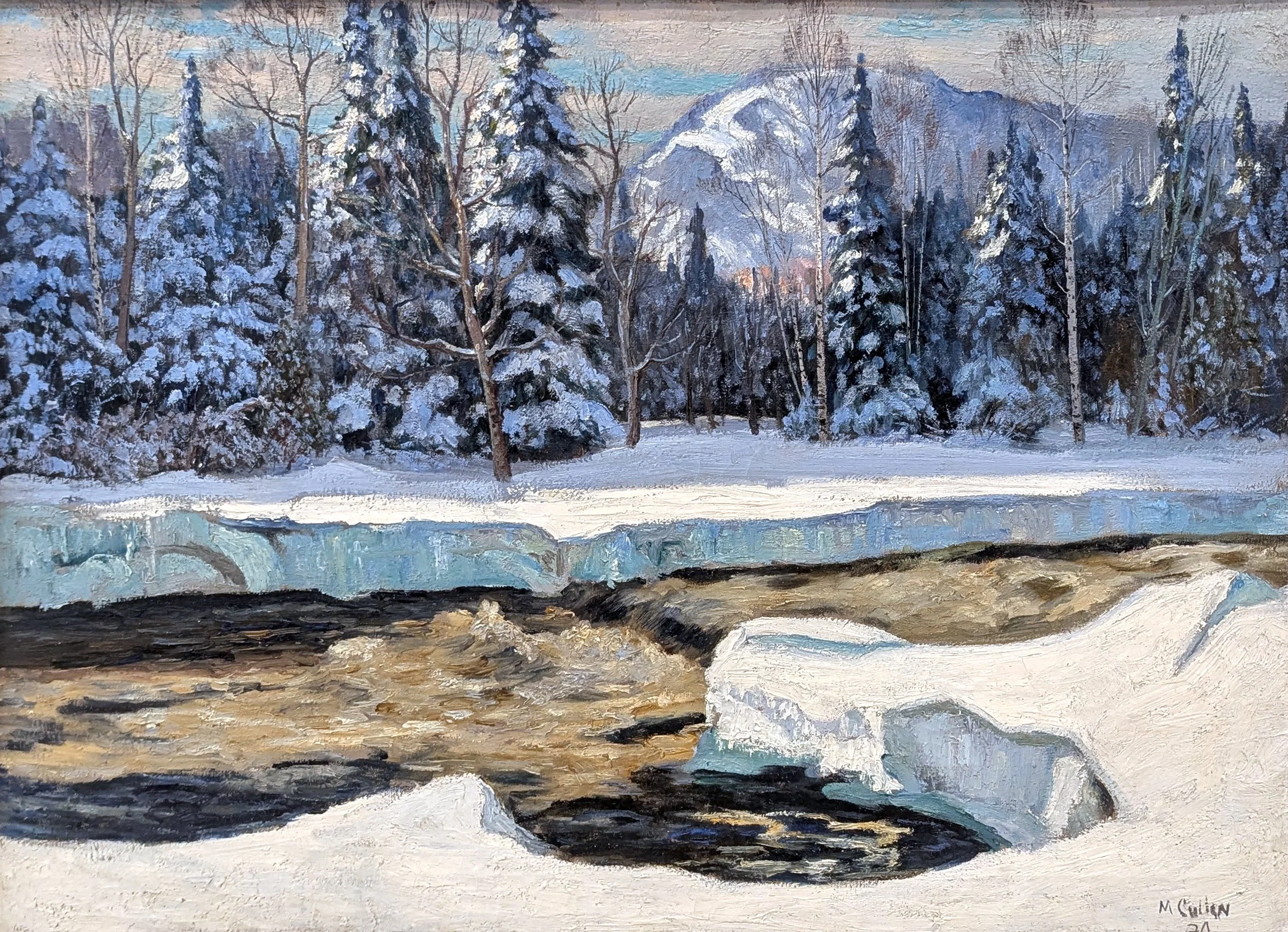  Maurice Cullen Winter in the Laurentians 26 × 32 Inches Oil on Canvas C. 1924  