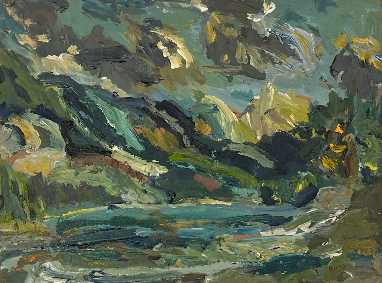  Fast Moving Dark Clouds, Barner Lake Afternoon 9 x 12 Acrylic on Board  $ 1100    