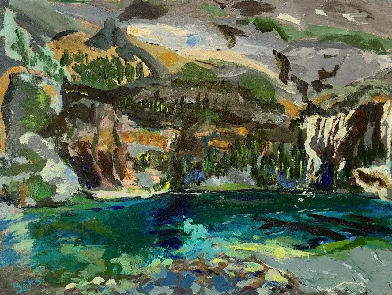  Lake O'Hara Spring, to Seven Veils Falls  9 x 12  Acrylic on Board $ 1100 