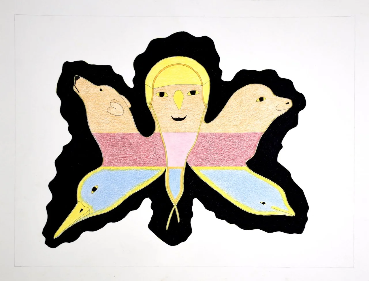  Qavavau Manumie Untitled (Bird Bear Seal Whale Transformation) 23 x 30 Inches Coloured Pencil and Ink&nbsp; #072 - 3116 $ 2150 