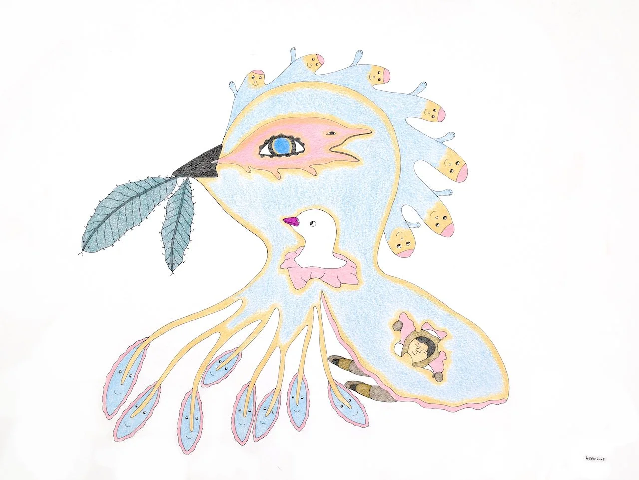  Qavavau Manumie Untitled (Bird Fantasy) 23 x 30 Inches Coloured Pencil and Ink&nbsp; #072-3099 SOLD 