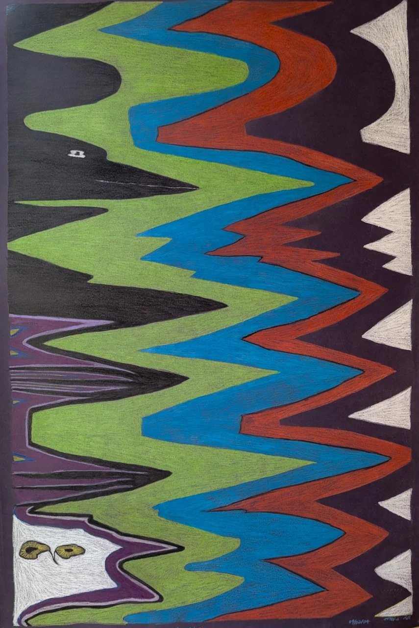  A Glitch 38 x 25 Coloured Pencil on Dark Purple paper SOLD 