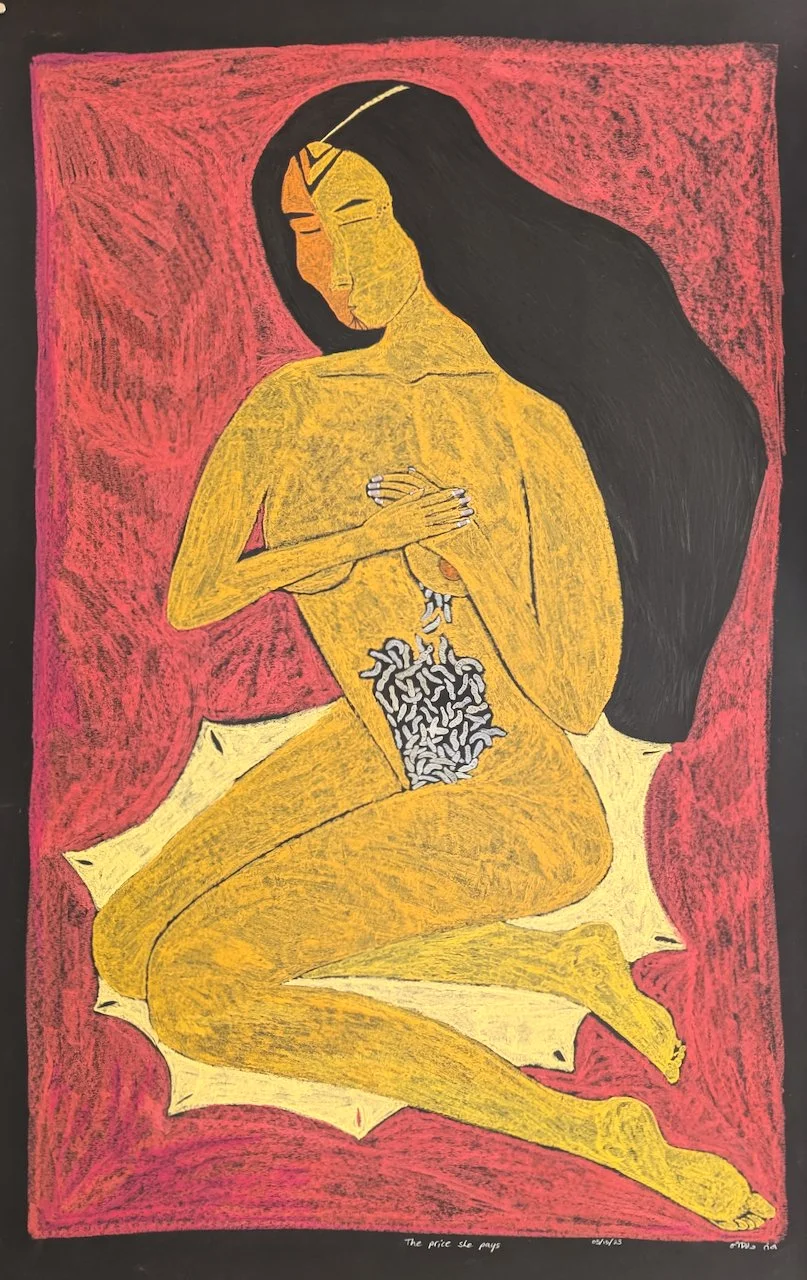  The Price She Pays 50 x 30.5 Coloured Pencil, Pastel on Black Paper $ 5250 