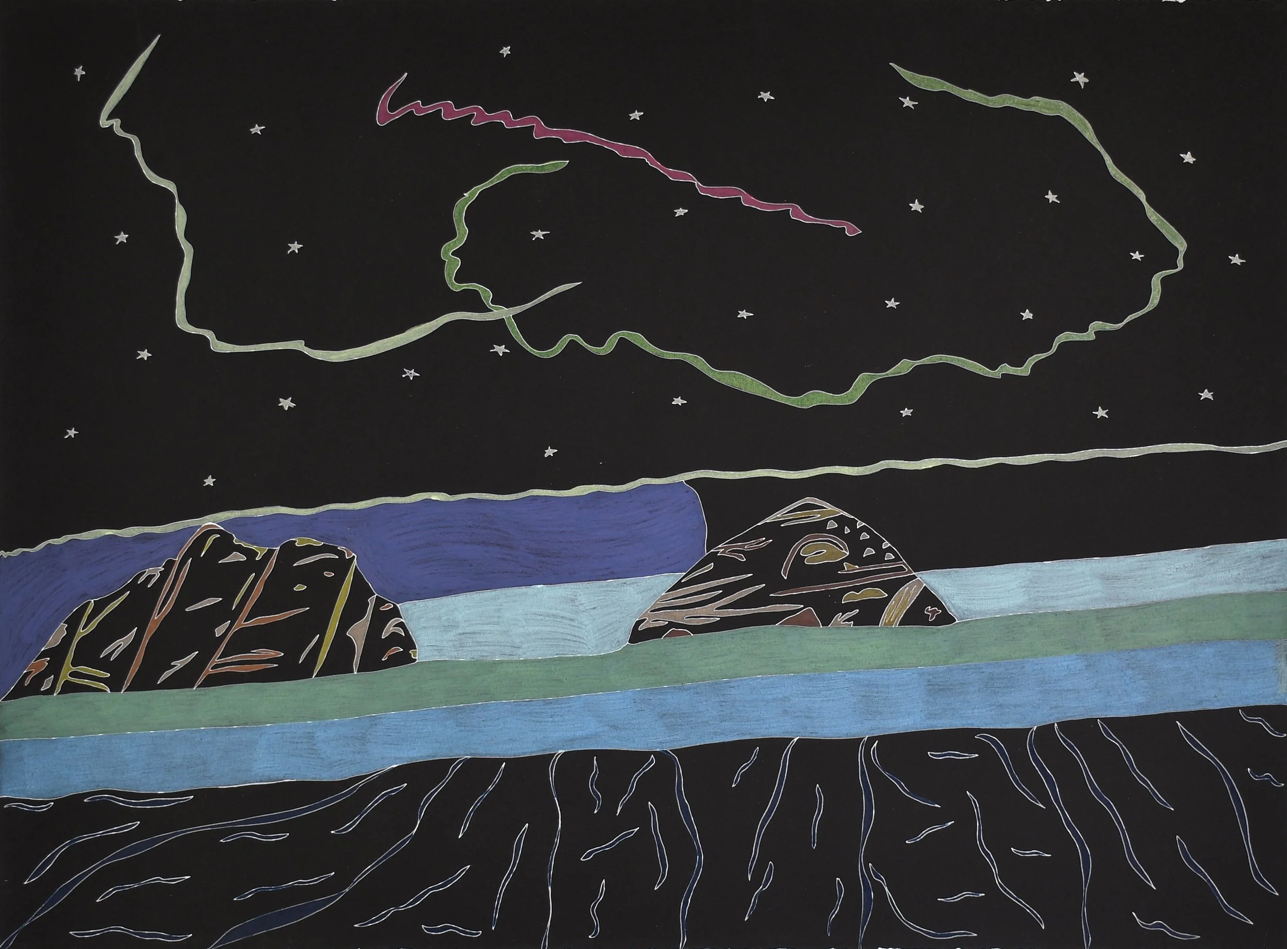  Ooloosie Saila Untitled (Northern Lights)  22.25 x 30  Coloured Pencil  #219-0460 $ 2475 