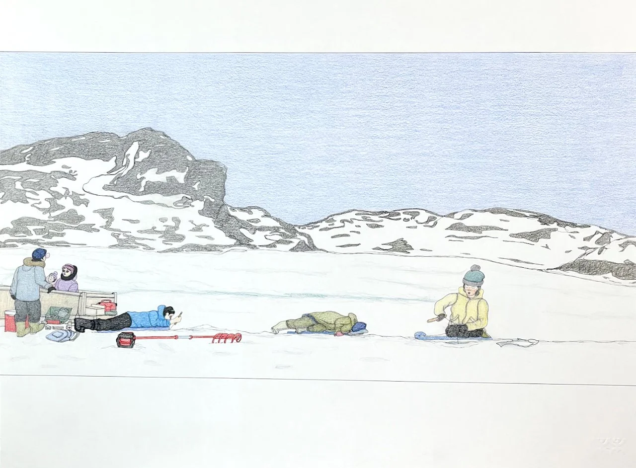  Padloo Samayualie Fishing 19.75 x 25.75 Coloured Pencil, Ink # 196-0598 $2250  
