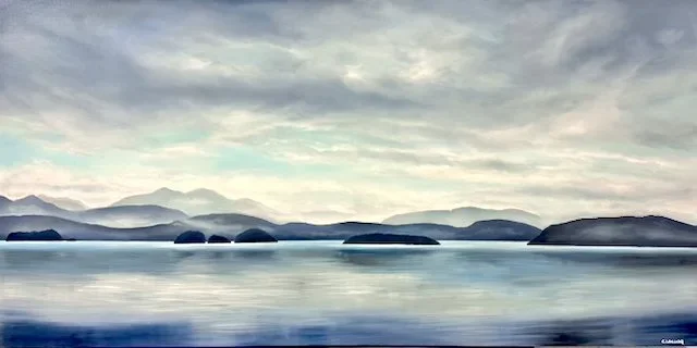  Corrinne Wolcoski Linen Skies - Looking Towards Sunshine Coast 36 x 72 Oil on Canvas $ 5500 