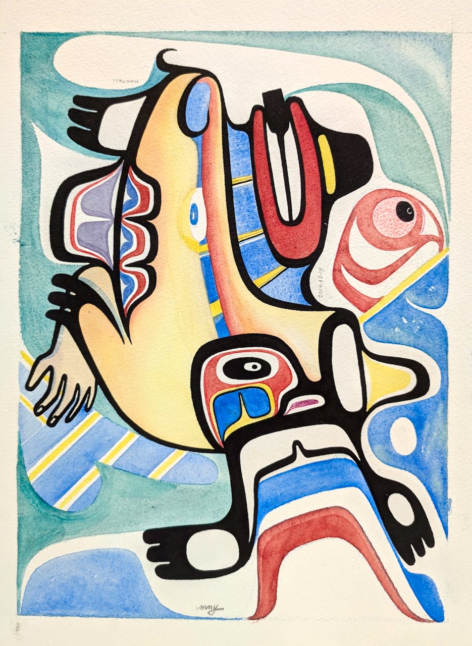  Michael Nicoll Yahgulanaas Maktali Series - 2014/12/19 15 x 11.5  Mixed Media (Watercolour, Crayon, Linocut)  Contact for Pricing  