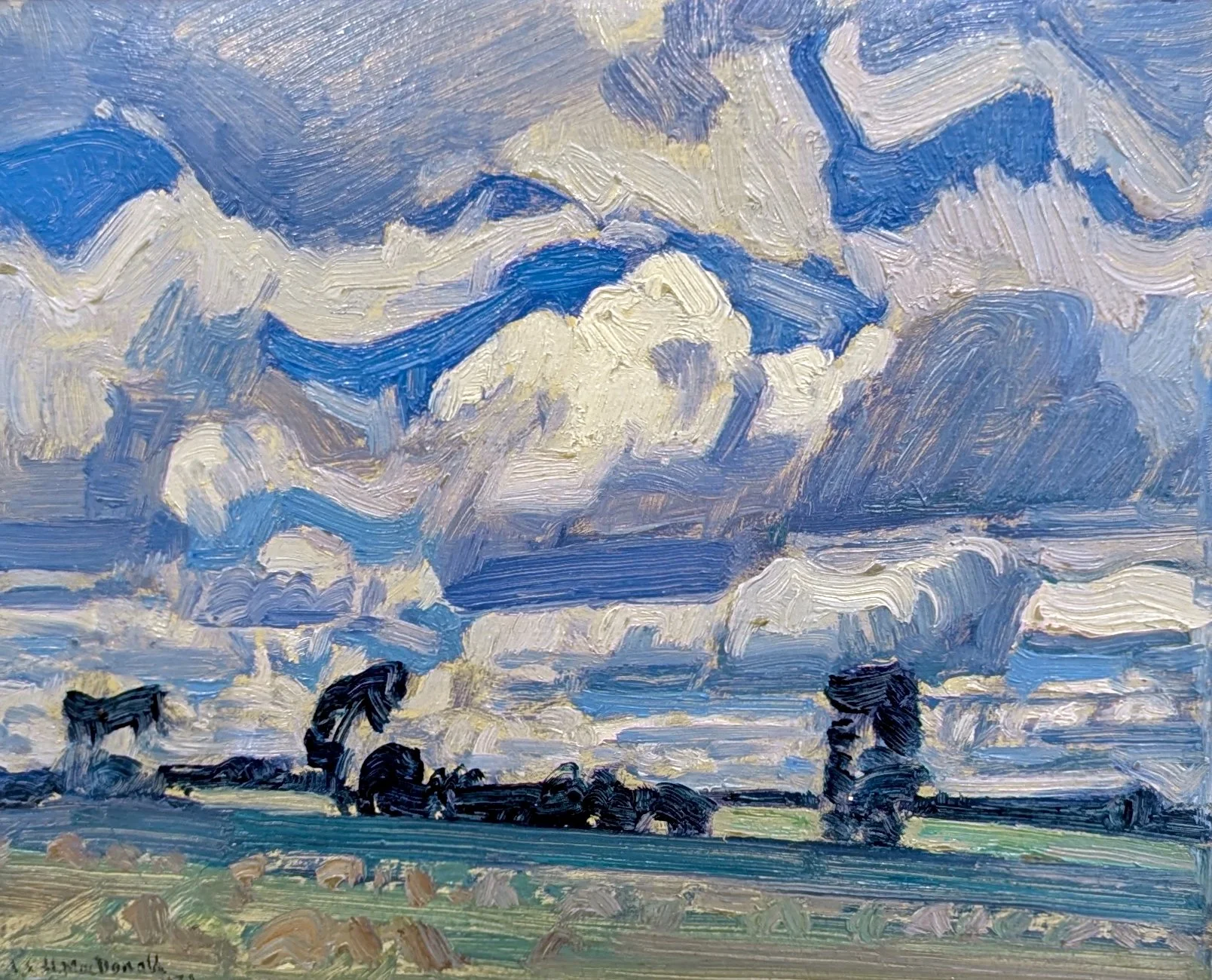 J.E.H. MacDonald Fields and Sky - Thornhill 8.5 x 10.5  Oil on Board 1931 SOLD 