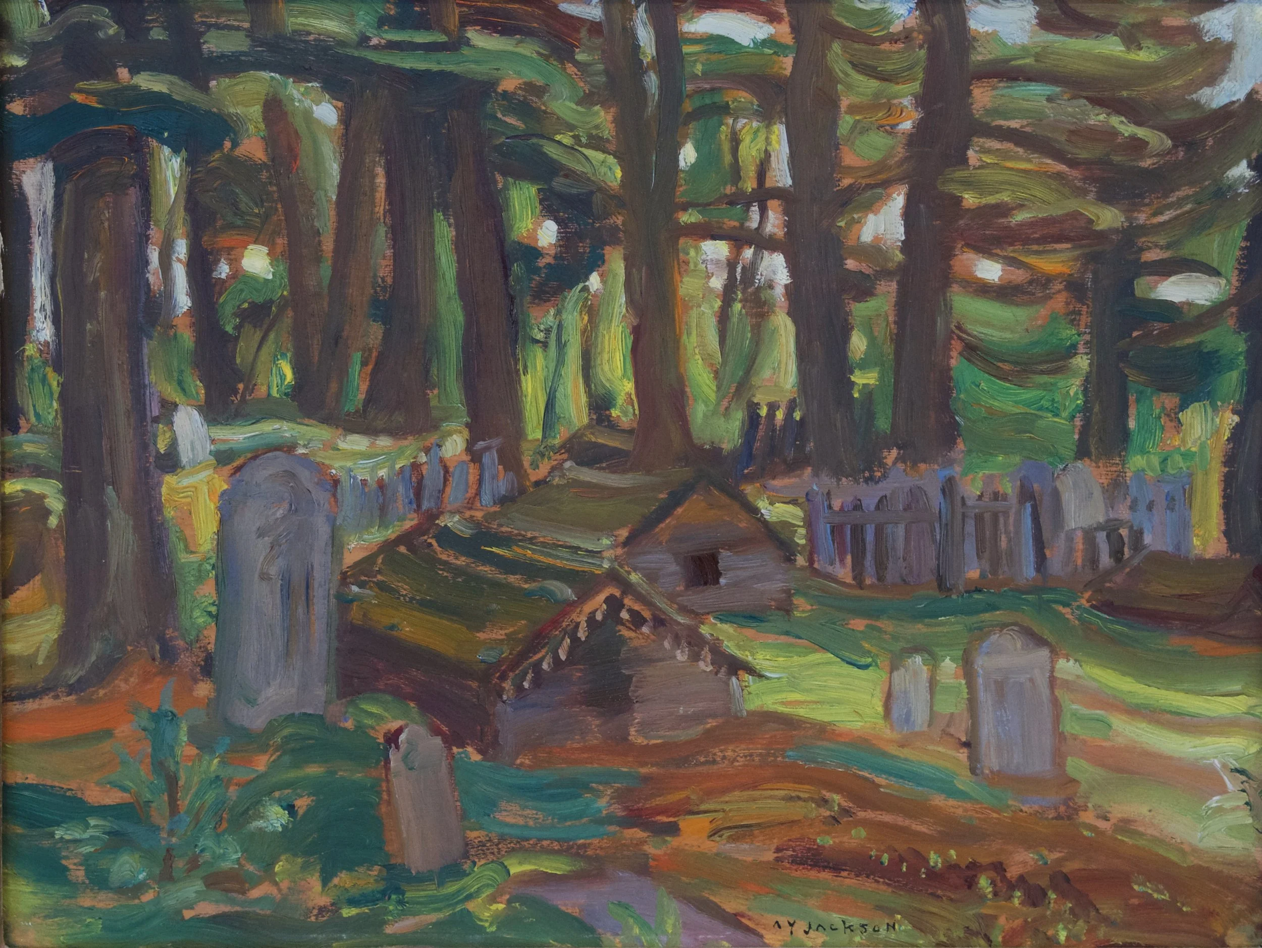  A. Y. Jackson	 Odjibway Graveyard  10.5 x 13.5	 Oil on Board	 C 1949  