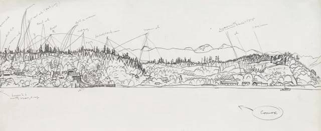  E.J. Hughes Comox - From Royston 10 x 14.75&nbsp; Graphite C. 1948 SOLD 