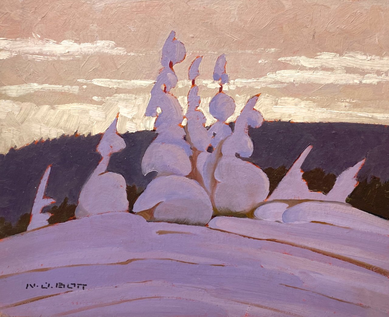  Nicholas Bott Snow Shapes	 8 x 10	 Oil on Board $ 2000 ‍																 