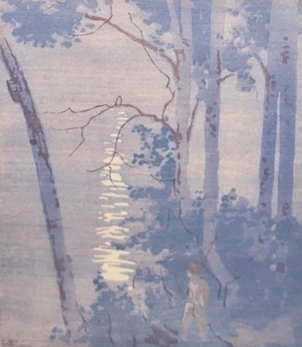  Moonlight Lake of the Woods 7.5 x 6 Woodcut 1927 SOLD 