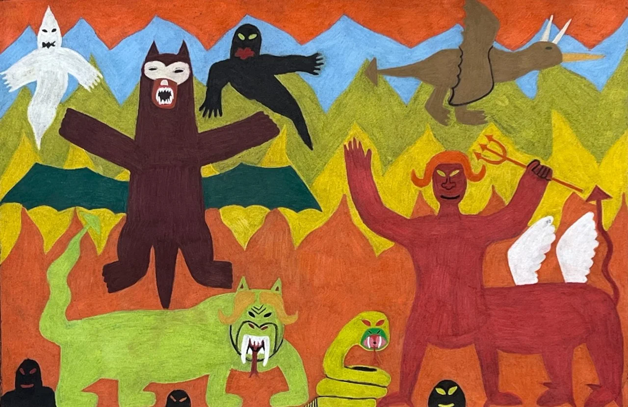  Satan with Evil Pets and Ghost 15 × 23 Pastel on Paper #244-0347 $ 1300 