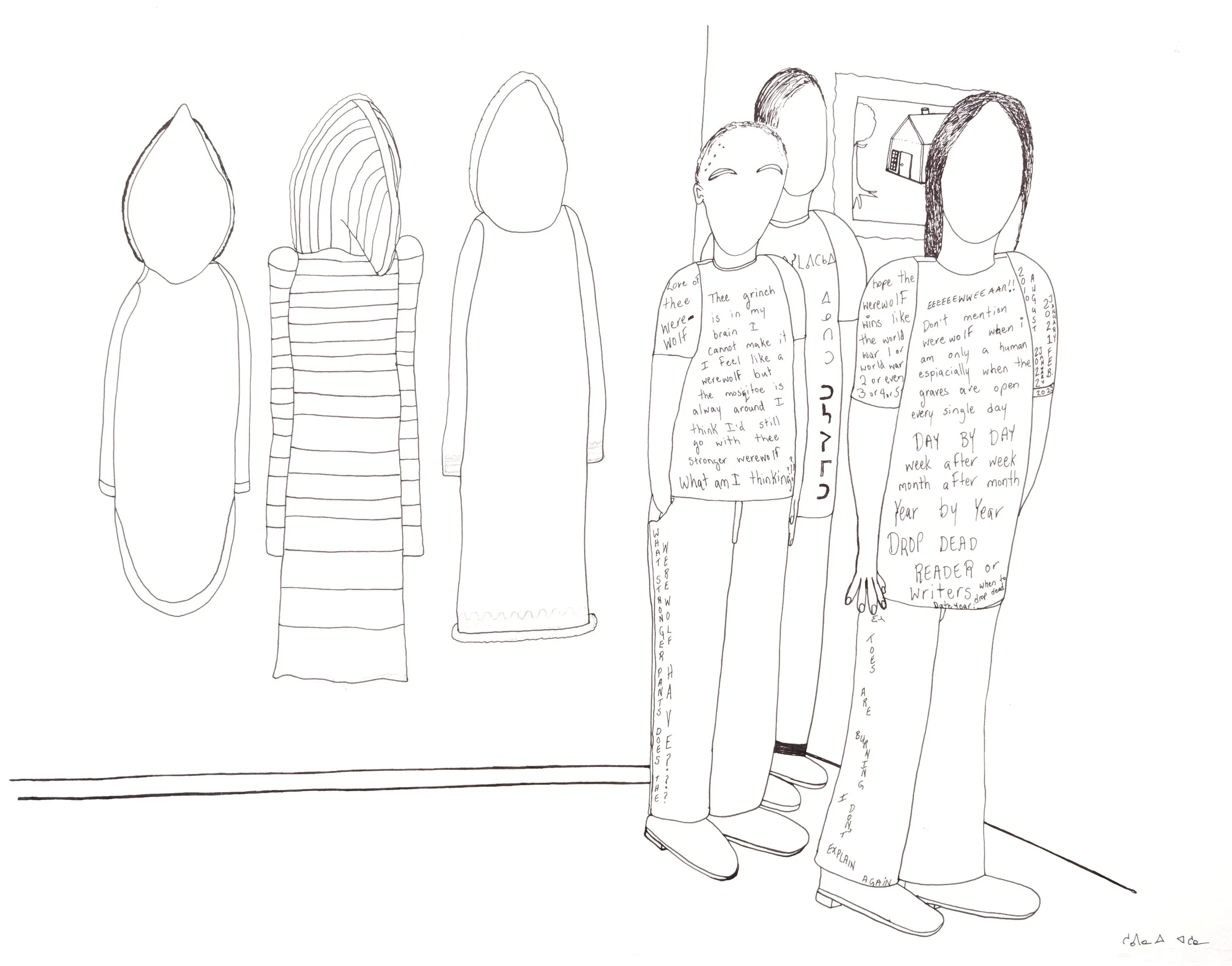  Untitled (People and Coats) 19.75 x 25.5 Ink on Paper #148-1538 2010 SOLD 